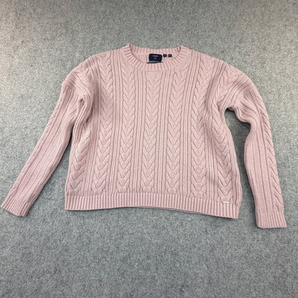 Superdry Pink Cable Knit Cotton Crewneck Sweater W6110166A Womens US 6